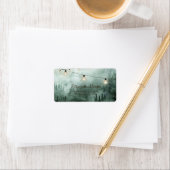 森,松の木,緑の背景にストリングライト ラベル (インサイチュ)