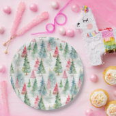 森、赤と緑の松の木のホリデー ペーパープレート (パーティー)