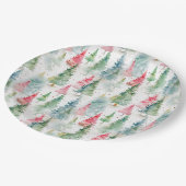 森、赤と緑の松の木のホリデー ペーパープレート (アングル)