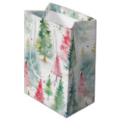 森、赤と緑の松の木の休日 ミディアムペーパーバッグ (裏面アングル)
