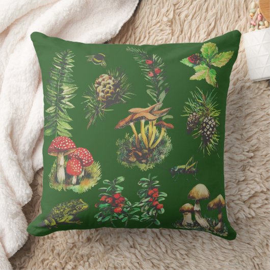 森、野生のキノコ クッション (ブランケット)