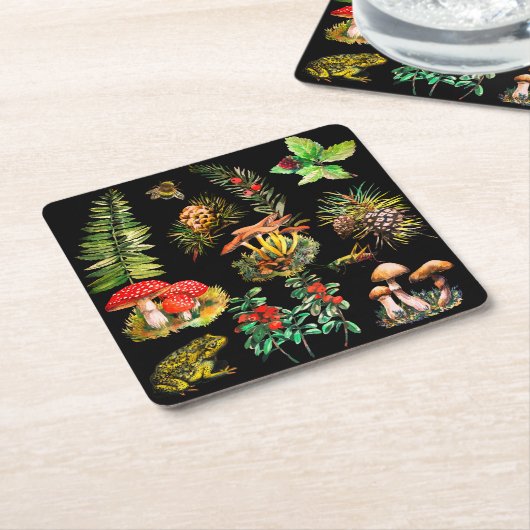 森、野生のキノコ スクエアペーパーコースター (アングル)