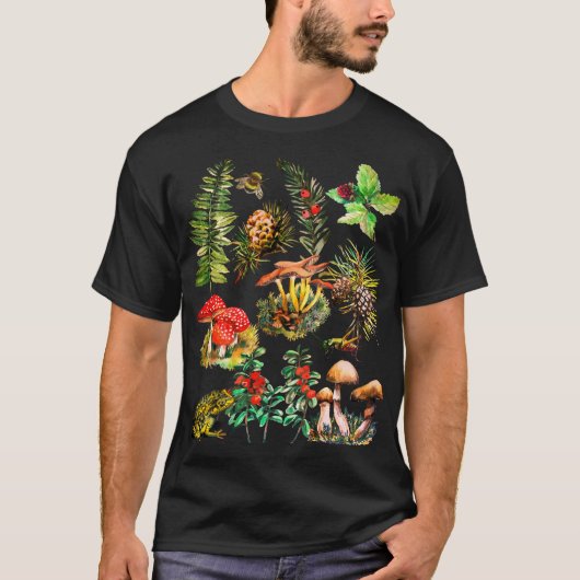 森、野生のキノコ Tシャツ (正面)