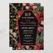 棺とバラR.I.P誕生日パーティーへの招待 招待状 (正面/裏面)