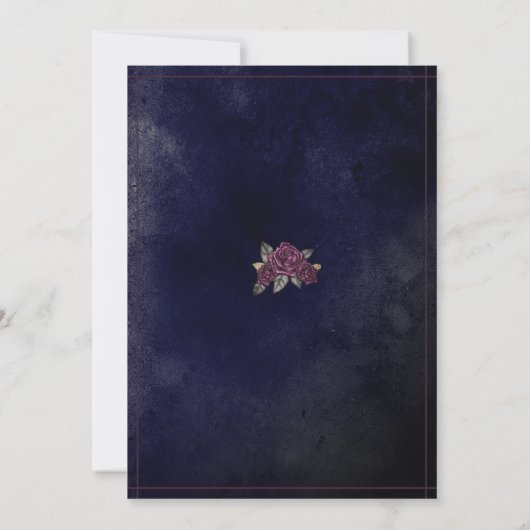 棺のバラが輝くネイビーブルーのハロウィンウェディング 招待状 (裏面)