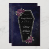 棺バラスパークルネイビーブルーハロウィン結婚ズ 招待状 (正面/裏面)