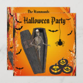 棺及びカボチャハローウィンパーティの骨組 招待状 (正面/裏面)