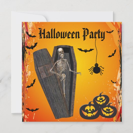 棺及びカボチャハローウィンパーティの骨組 招待状 (正面)