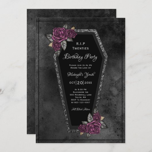 棺RIP 20歳死亡誕生日パーティー 招待状 (正面/裏面)