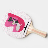 椅子かわいらしのピンクのドットにアトミック猫の白黒 卓球ラケット (横)