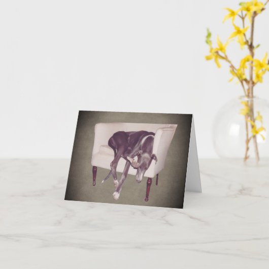 椅子で眠るグレイハウンドカスタマイズ可能なノートカード カード (黄色い花)