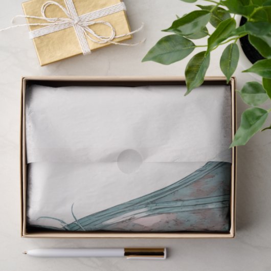 椅子にお洒落ティール（緑がかった色）の白猫を切り離す 薄葉紙 (ギフト)