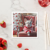 椅子にフランスの座ったクリスマスのブルドッグ スタンダードカクテルナプキン (インサイチュ)
