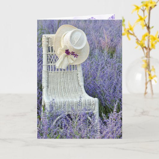 椅子に友情の帽子 カード (黄色い花)