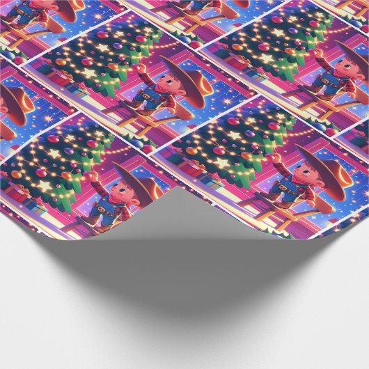 椅子に座った小さなカウボーイ飾のクリスマスツリー ラッピングペーパー (角)