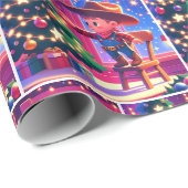 椅子に座った小さなカウボーイ飾のクリスマスツリー ラッピングペーパー (ロールコーナー)