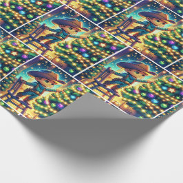 椅子に座った小さなカウボーイ飾のクリスマスツリー ラッピングペーパー