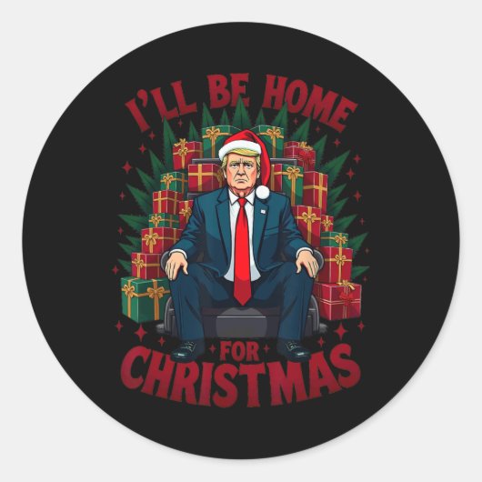 椅子に座っている切り株クリスマスに家に帰る ラウンドシール (正面)