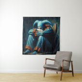 椅子に座って青く着たジェスター タペストリー (インサイチュ)