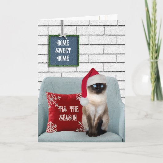 椅子に座るシャム猫のクリスマス シーズンカード (正面)