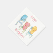 椅子に黄色、ピンク、青のクマ スタンダードカクテルナプキン (角)