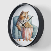 椅子のポップコーンに座る水色食べ物太ネコ 壁時計 (傾斜)