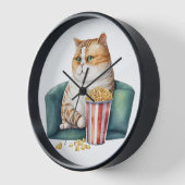 椅子のポップコーンに座る水色食べ物太ネコ 壁時計 (傾斜)