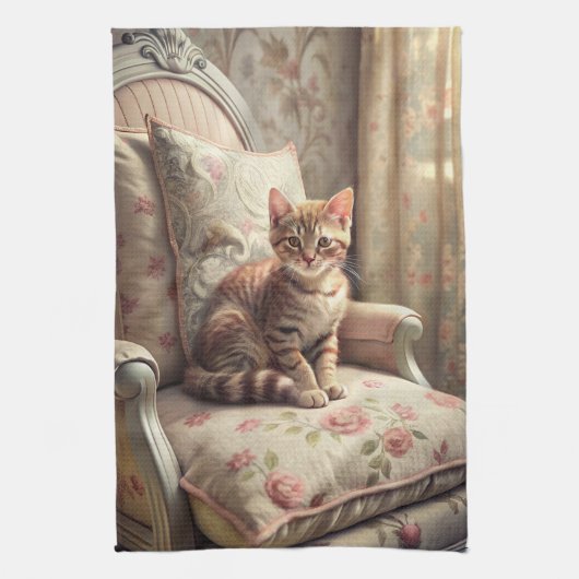 椅子の上の猫（シャビーシック） キッチンタオル (縦)
