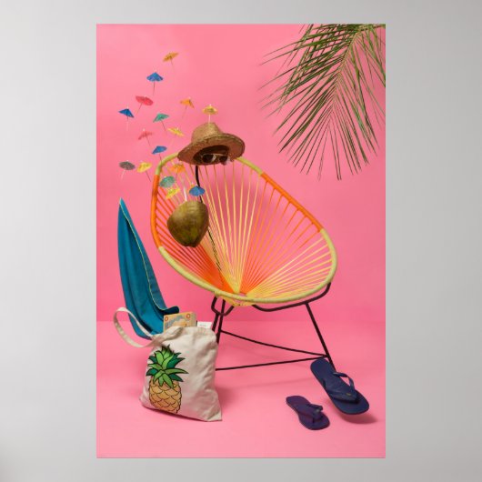 椅子の横の青いフリップフロップ ポスター (正面)