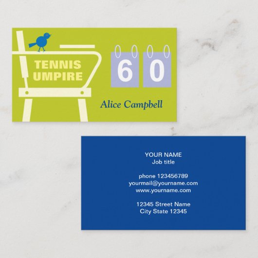 椅子またはラインテニスの審判員の名刺テンプレート 名刺 (正面/裏面)