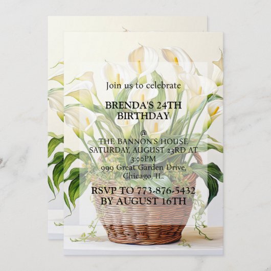 植えられたカラユリの花の誕生日パーティー 招待状 (正面/裏面)