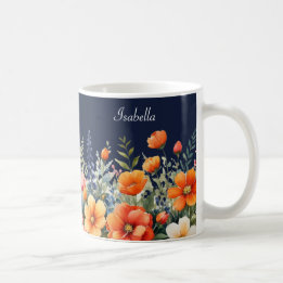 植えられた場所で花開く ネイビーブルーの花 コーヒーマグカップ
