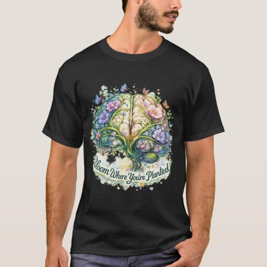 植えられた場所で花開く 花の脳 水彩画 Tシャツ (正面)