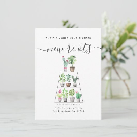 植えられた新しい根の水彩植物の移動 案内状 (スタンド正面)