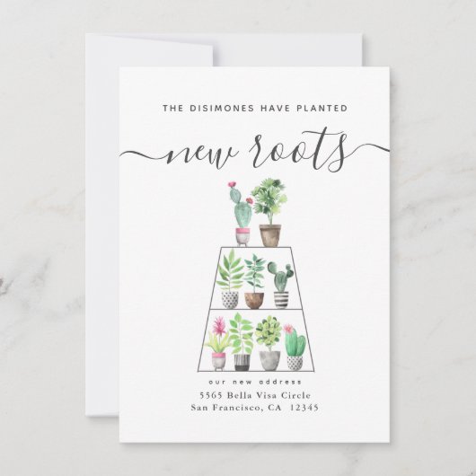 植えられた新しい根の水彩植物の移動 案内状 (正面)