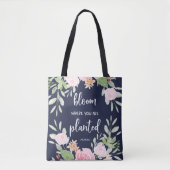 植えられた|の花柄のタイポグラフィであるところ開花 トートバッグ (正面)
