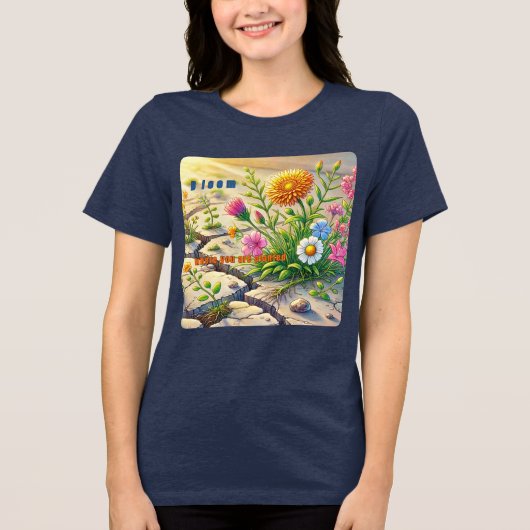 植え付けられた開花-フローラ成長デザイン トライブレンドTシャツ (正面)