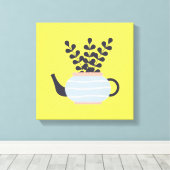 植シンプルモダン物パステル付きティーポット キャンバスプリント (インサイチュ (ウッドフロア))