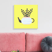 植シンプルモダン物パステル付きティーポット キャンバスプリント (インサイチュ (リビング))