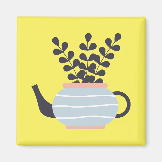 植シンプルモダン物パステル付きティーポット マグネット (正面)