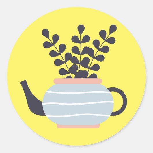 植シンプルモダン物パステル付きティーポット ラウンドシール (正面)