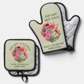 植パーソナライズされたフローラ開花 鍋つかみ&鍋敷きセット (正面/裏面)