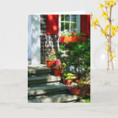 植木鉢および赤いシャッター カード (黄色い花)