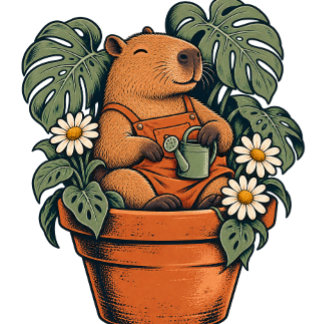 植木鉢のキュートなカピバラのガーデナー Tシャツ