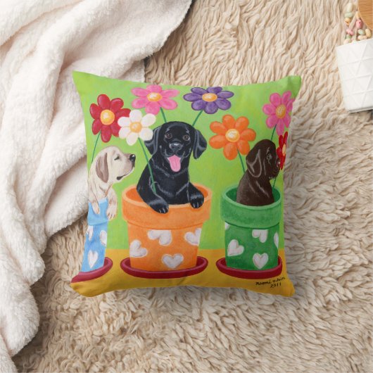 植木鉢のラブラドールの子犬 クッション (ブランケット)