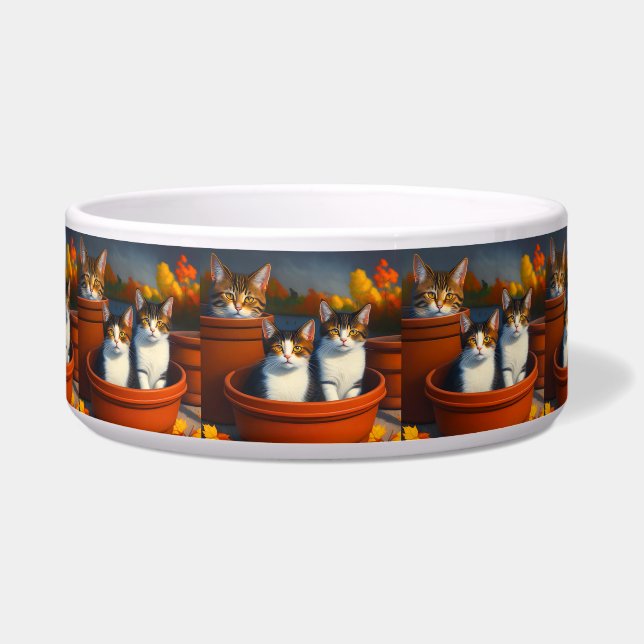植木鉢の子猫たち、セラミックペットボウル ボウル (正面)