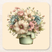 植木鉢の愛らしい幻想的な花 スクエアペーパーコースター (正面)