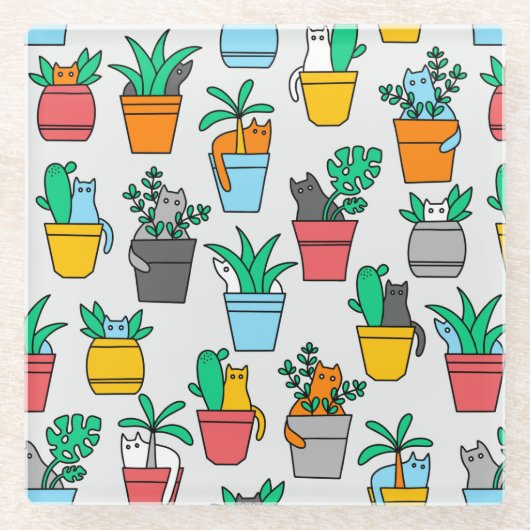 植木鉢の猫 ガラスコースター (正面)