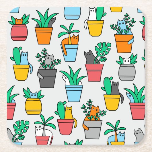 植木鉢の猫 スクエアペーパーコースター (正面)