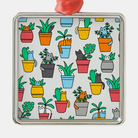 植木鉢の猫 メタルオーナメント (正面)